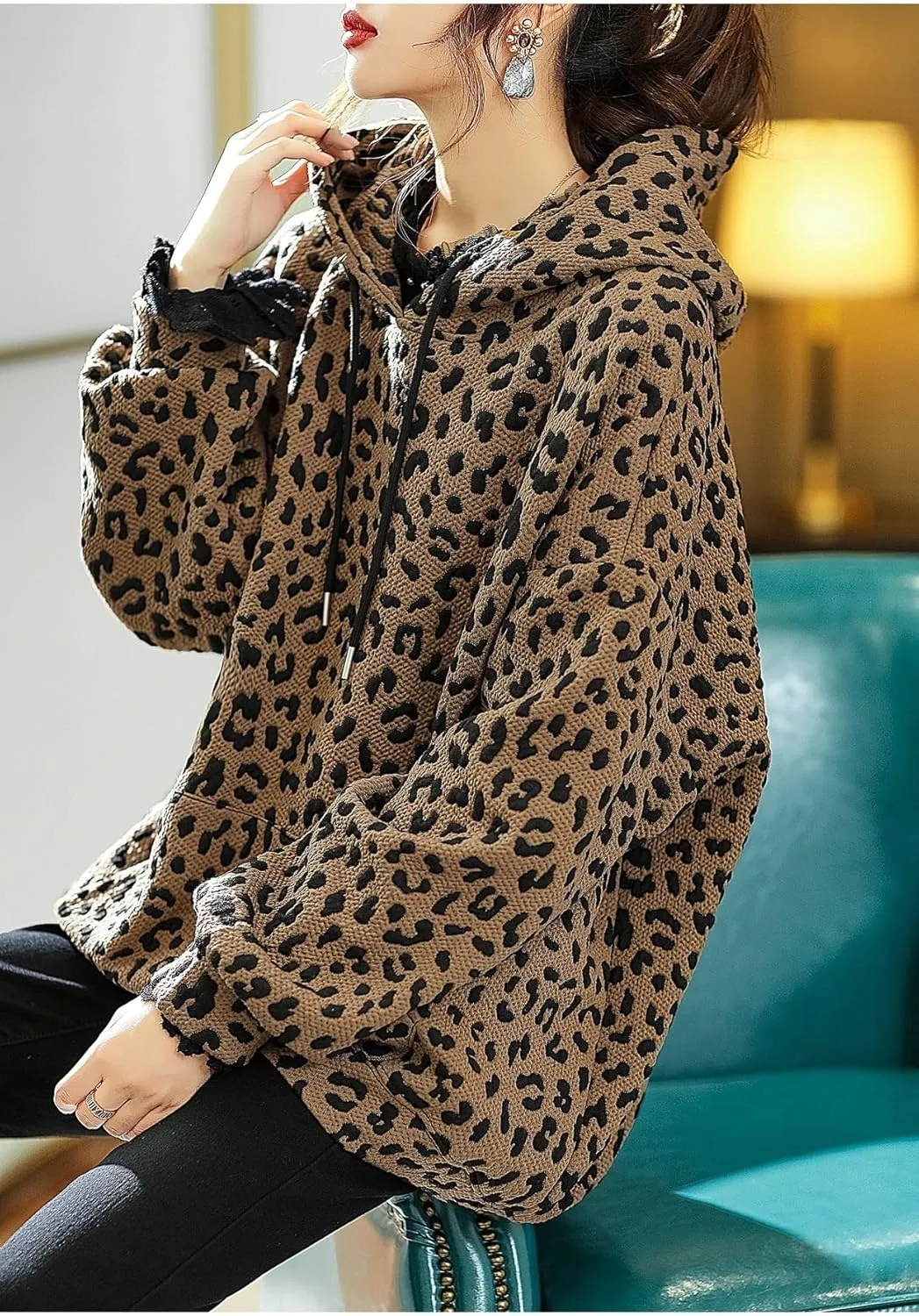 utcoco Womens Oversized Hoodies Leopard Print Sweatshirts Long Sleeve Sweaters Pullover 2024 Fall Outfits