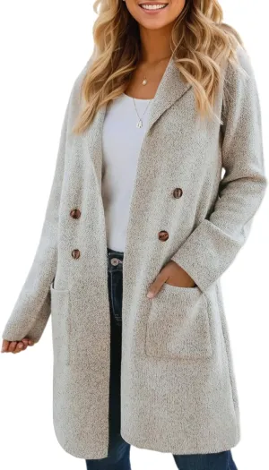 VIMPUNEC Fall Long Cardigan Sweaters for Women Trendy Open Front Coats Knit Winter Jackets Coatigan