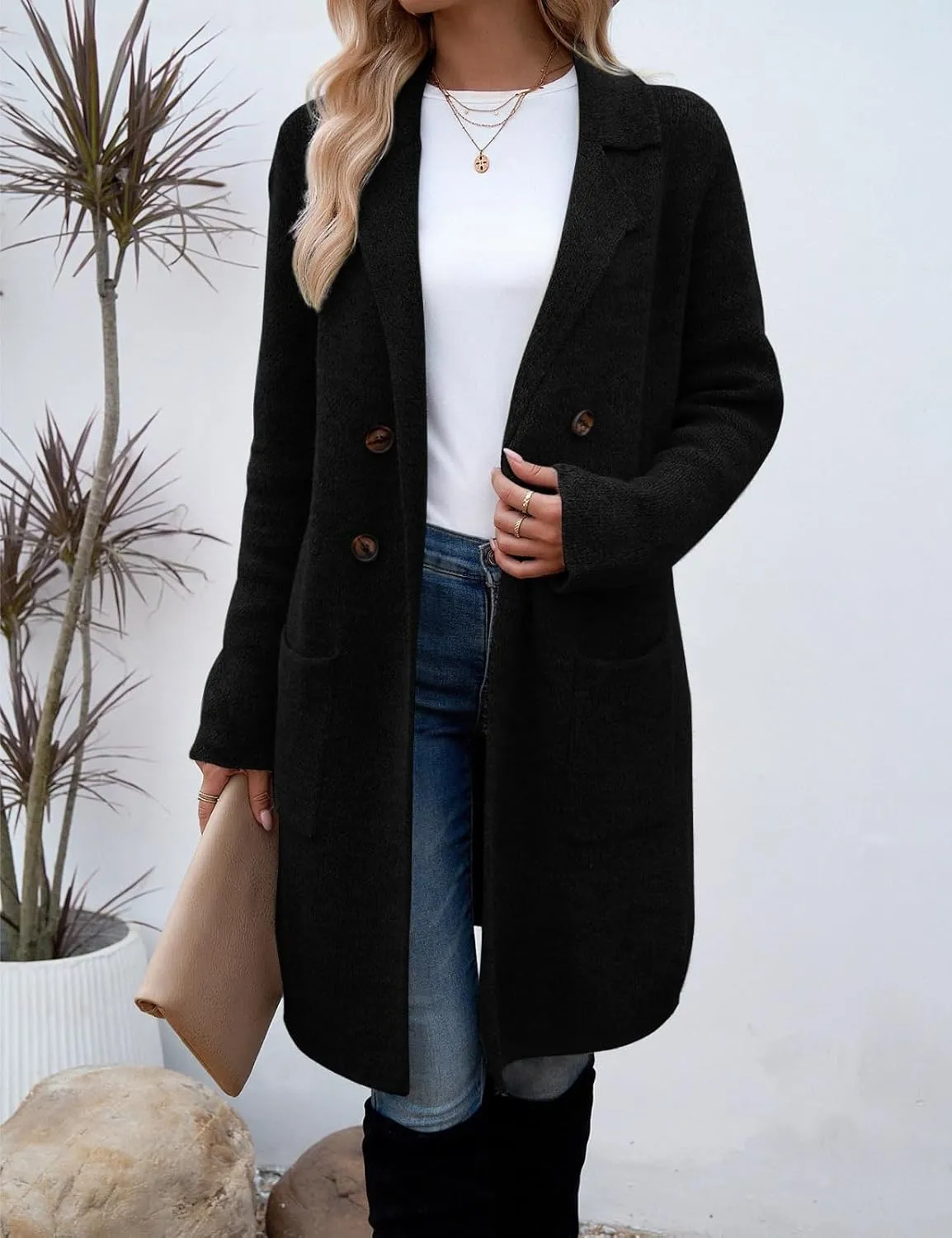 VIMPUNEC Fall Long Cardigan Sweaters for Women Trendy Open Front Coats Knit Winter Jackets Coatigan