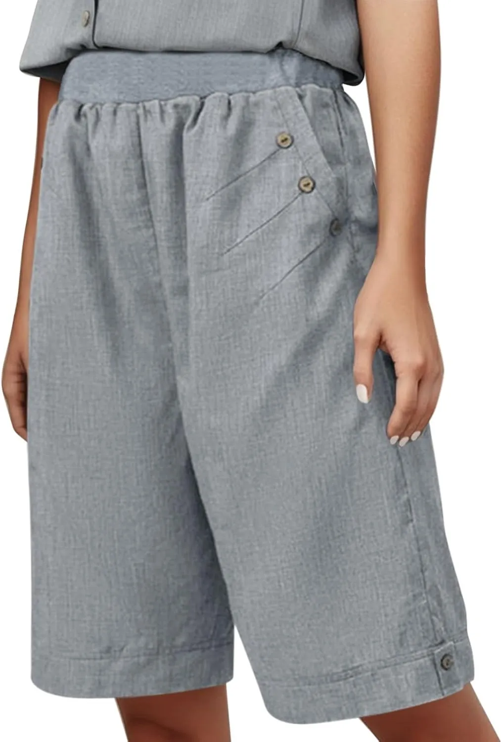 Womens 2024 Summer Casual Shorts Cotton and Linen Wide Leg Athletic Shorts Solid Buttons Sweat Cycling Short Pants 2024