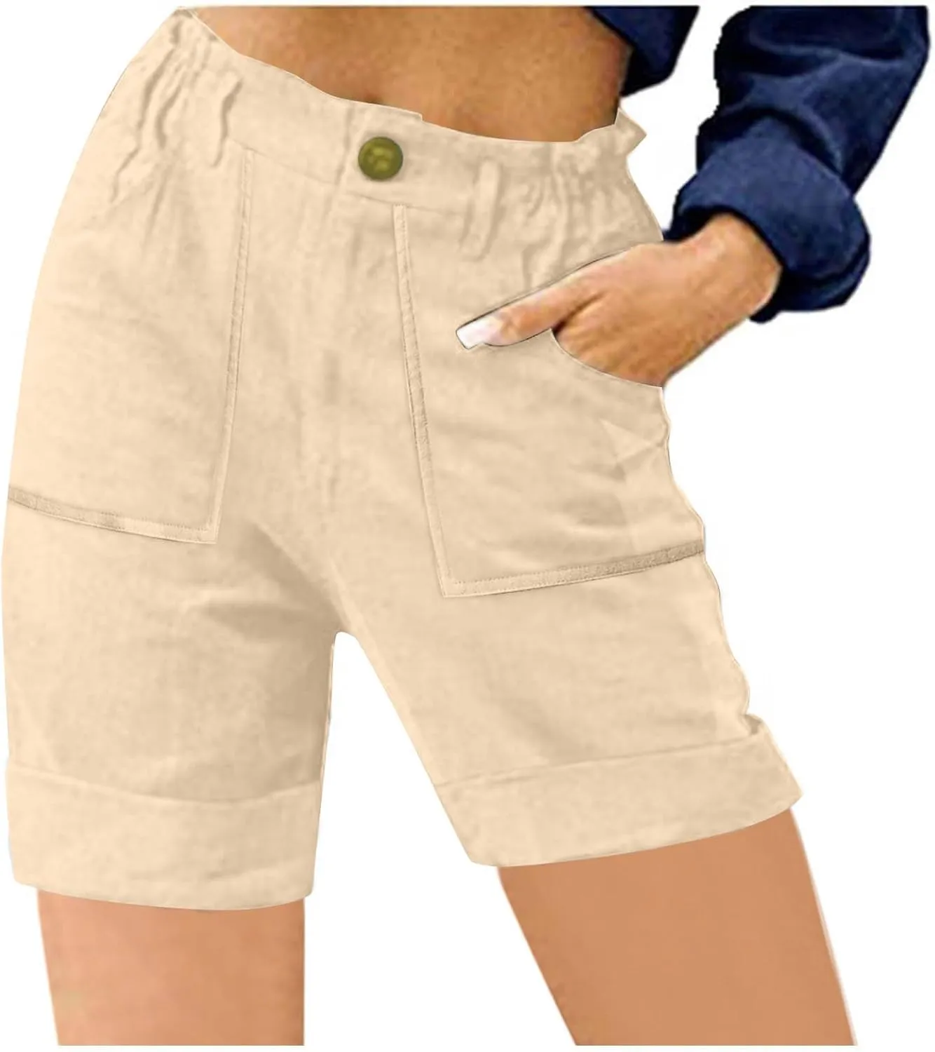 Women's Bermuda Shorts with Pockets 2025 Summer Casual Elastic Waist Lounge Short Pants High Waisted Dressy Shorts