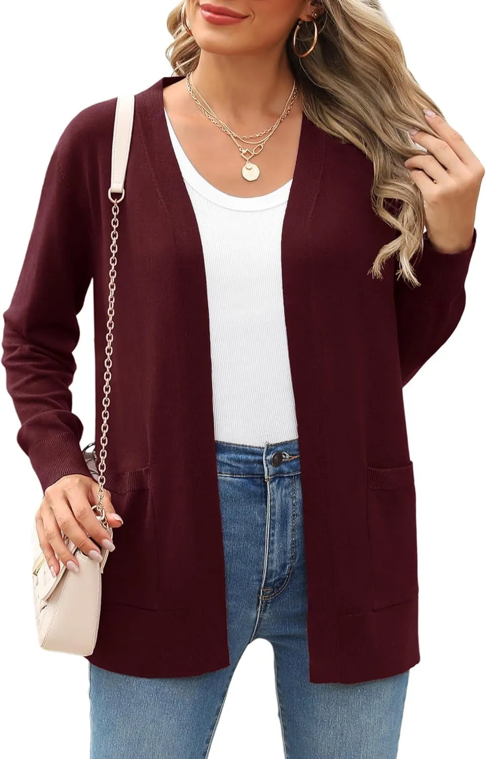 Women's Knit Soft Cardigan Sweaters Dressy Casual Lightweight Long Sleeve Open Front Cardigans Jacket with Pockets