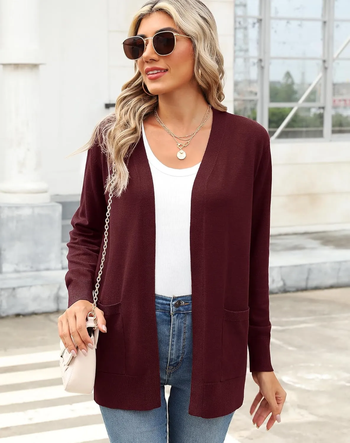 Women's Knit Soft Cardigan Sweaters Dressy Casual Lightweight Long Sleeve Open Front Cardigans Jacket with Pockets