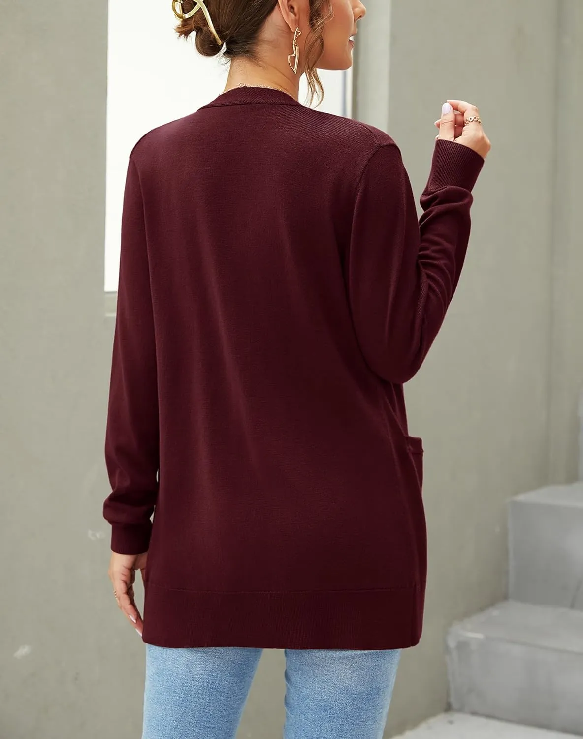 Women's Knit Soft Cardigan Sweaters Dressy Casual Lightweight Long Sleeve Open Front Cardigans Jacket with Pockets