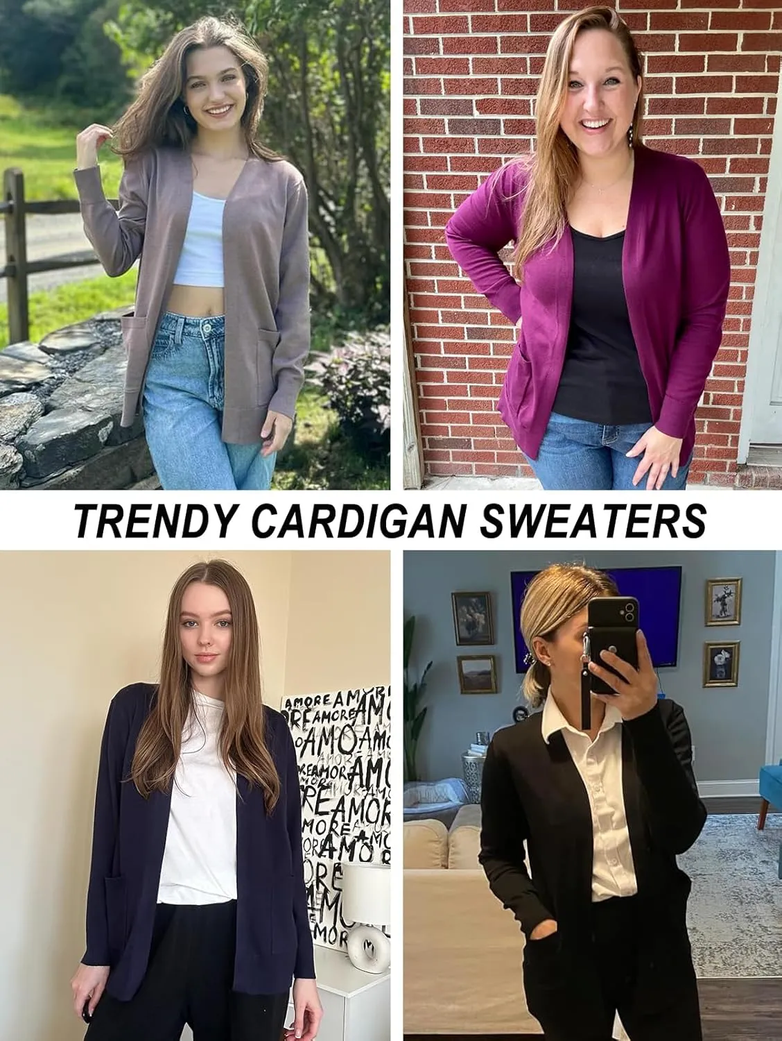 Women's Knit Soft Cardigan Sweaters Dressy Casual Lightweight Long Sleeve Open Front Cardigans Jacket with Pockets
