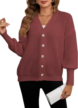 Women's Oversized V Neck Button Cardigan Fall 2024 Ladies Dressy Casual Chunky Ribbed Knit Sweater Cardigans