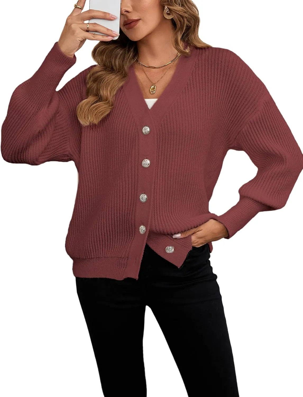 Women's Oversized V Neck Button Cardigan Fall 2024 Ladies Dressy Casual Chunky Ribbed Knit Sweater Cardigans