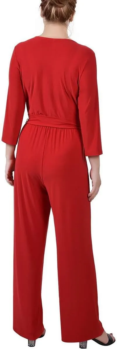 Womens Petites Matte Jersey Belted Jumpsuit