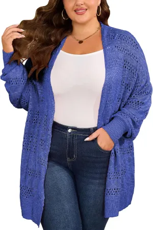 Women's Plus Size Crochet Cardigan Kimonos Boho Long Sleeve Oversized Summer Open Front Knitted Sweater Tops