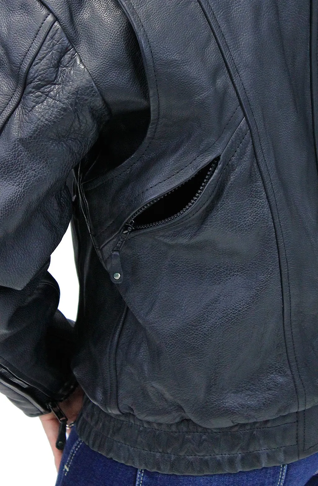 Women's  Vented Genuine Leather Bomber Jacket #L259VZK ()