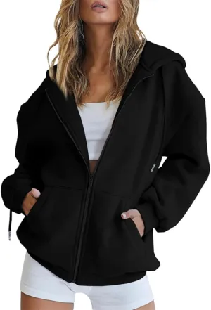 Womens Zip Up Hoodies 2024 Fall Fashion Long Sleeve Sweatshirts Winter Outfits Oversized Sweaters Casual Fashion Jackets